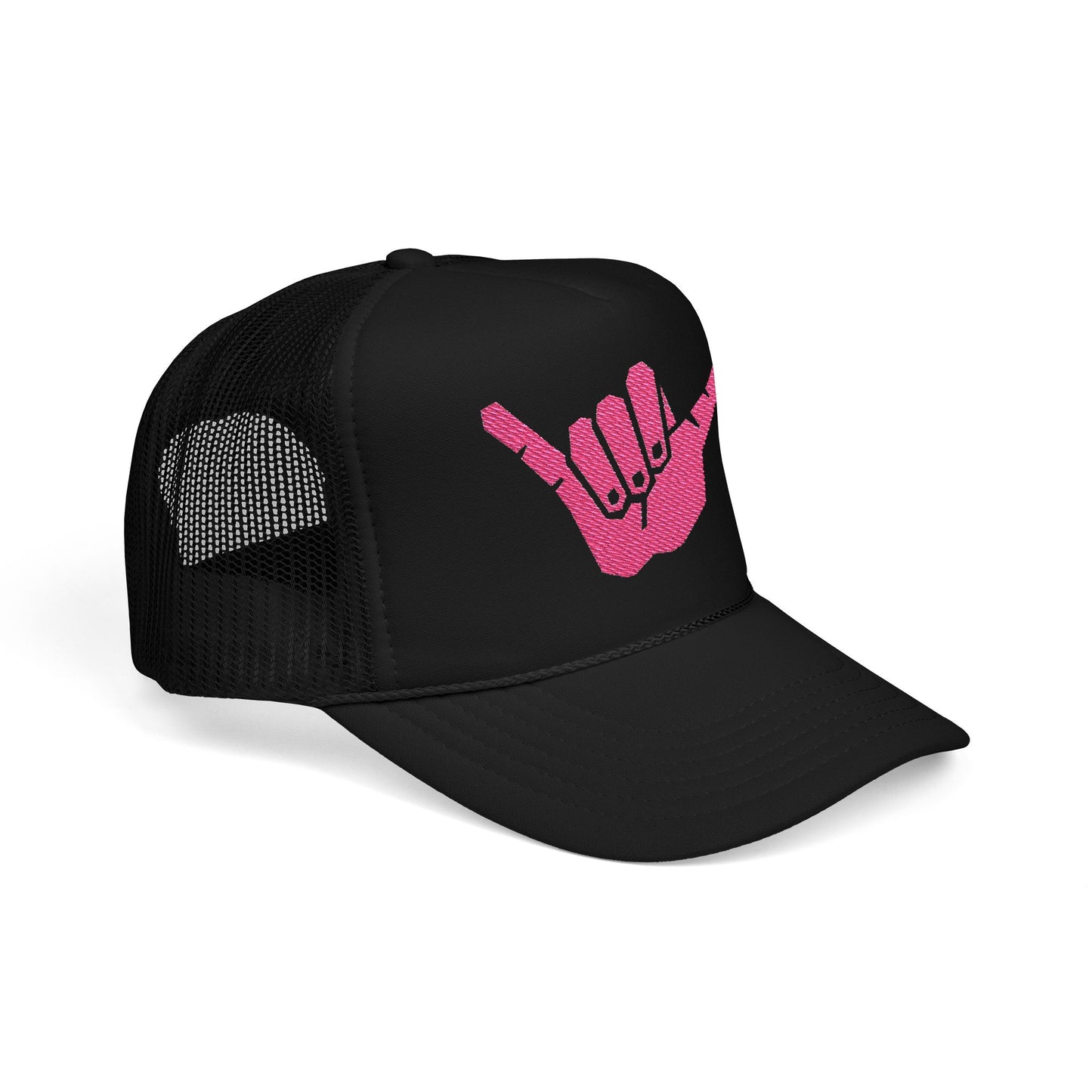 Embroidered Pink Shaka Foam Trucker Hat | Casual Summer Headwear, Beach Style, Gift for Surfers, Outdoor Adventures, Festival Accessory