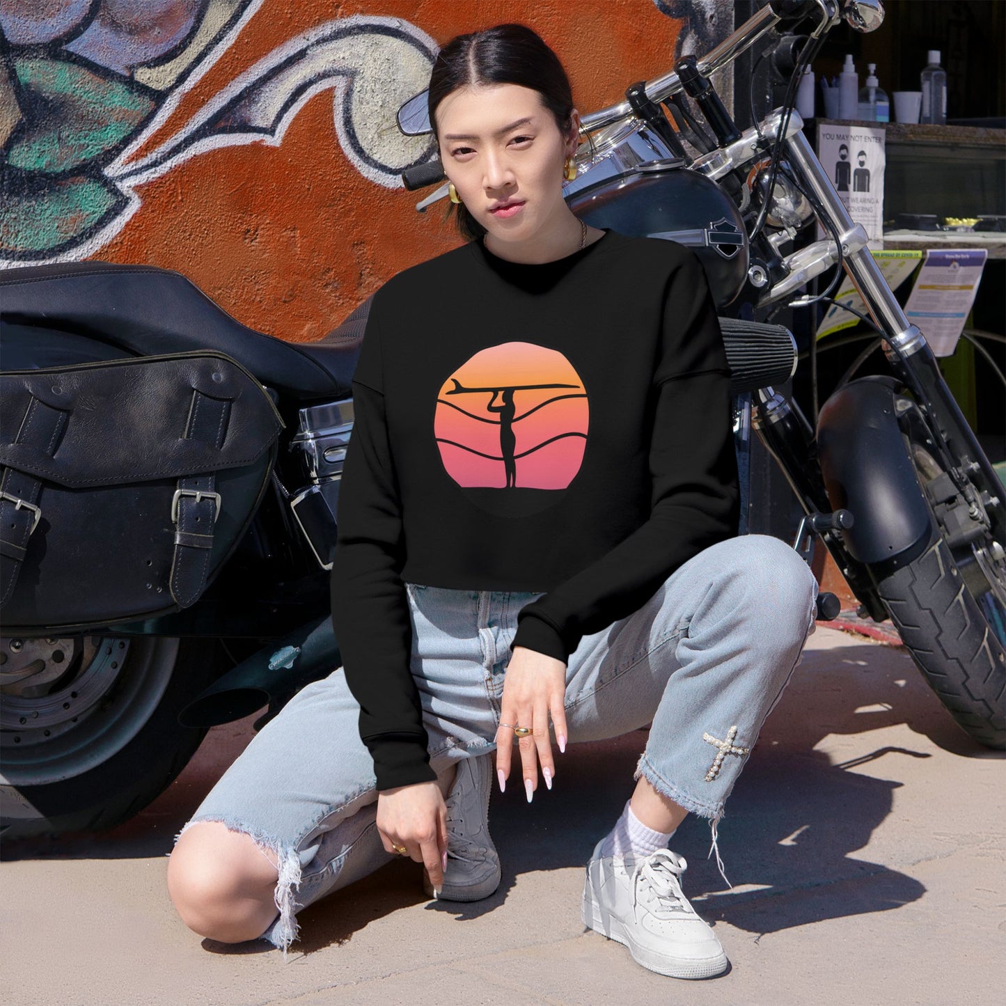 Sunset Surfer Women's Cropped Sweatshirt