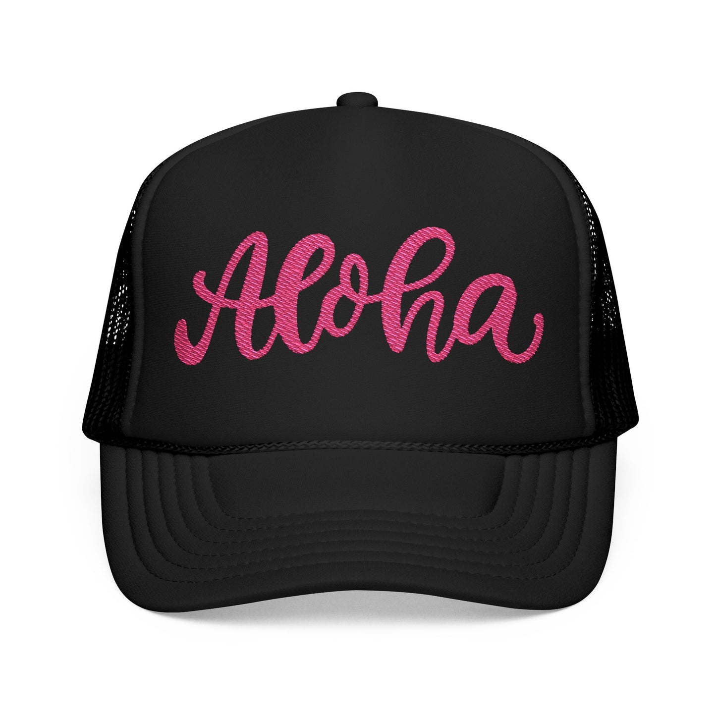 Embroidered Aloha Foam Trucker Hat | Casual Summer Headwear, Beach Style, Gift for Surfers, Outdoor Adventures, Festival Accessory