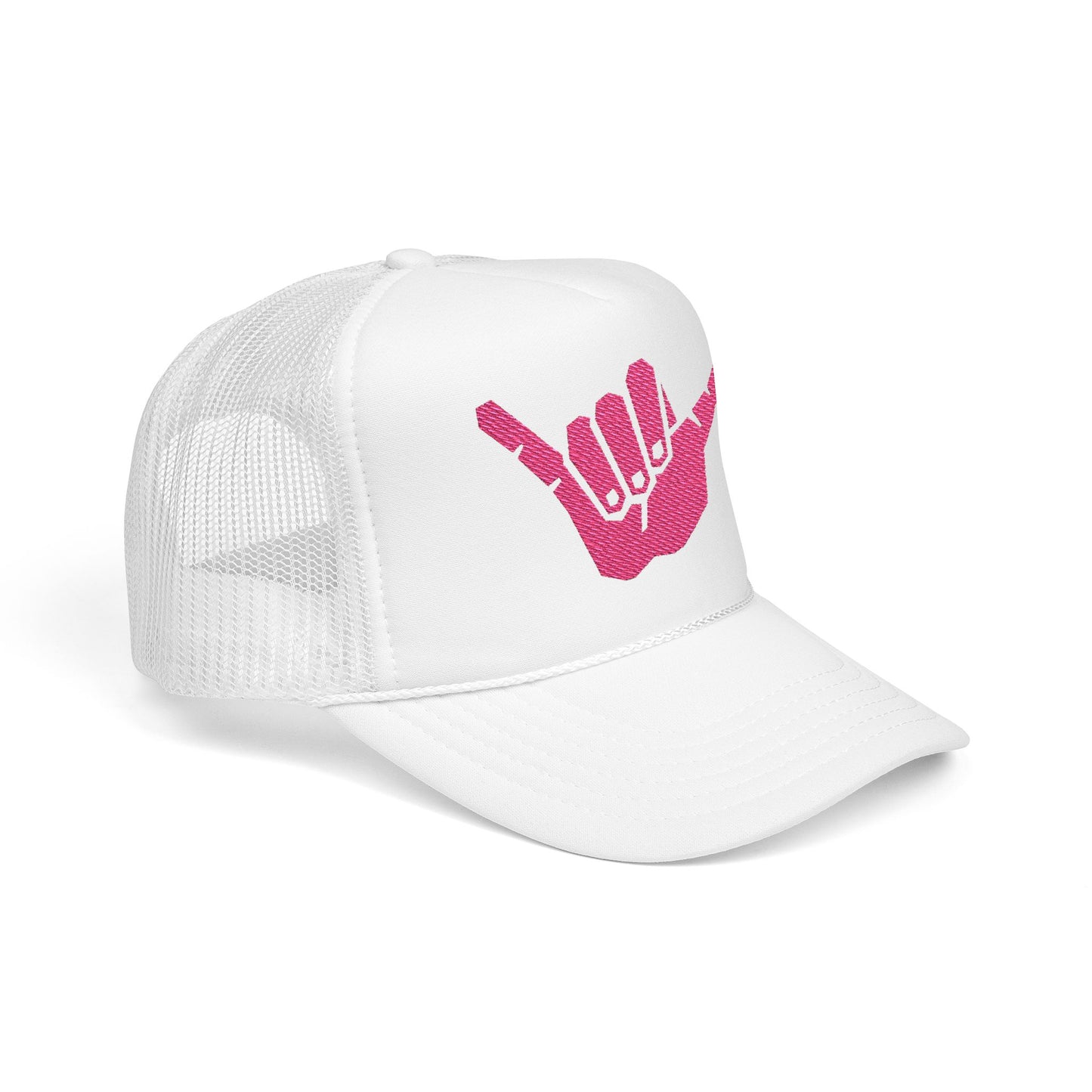 Trendy Foam Trucker Hat with Pink Shaka Sign